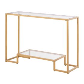 2-Tier Glass Console Table, Modern Rectangle Sofa Side Table with Tempered Glass Top and Iron Legs