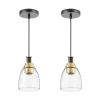 1-Light Pendant Light, 2 Pack, Kitchen Island Lights with Clear Glass Shade & Hanging Cord, Black and Gold Finish, Adjustable Height