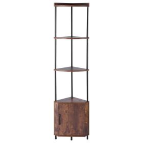 5 Tier Corner Shelf with LED Light, 65.4" Tall Corner Bookshelf with Storage Cabinet