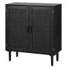 Rattan Cabinet, Rattan Storage Cabinet with 2 Magnetic Doors and Adjustable Shelves
