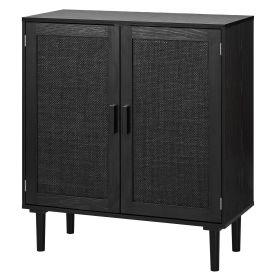 Rattan Cabinet, Rattan Storage Cabinet with 2 Magnetic Doors and Adjustable Shelves