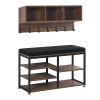 Coat Rack with Shoe Bench, 3-in-1 Shoe Coat Rack Combo Set with Hooks and Bookshelf, Steel Frame Hall Tree Entrance Storage Organizer Holder for Entry