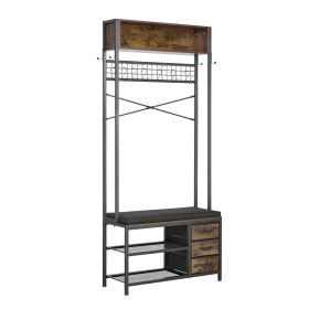 Hall Tree, 70.9 in Coat Rack with Shoe Bench & 3 Drawers, 3-in-1 Freestanding Shoe Rack Storage Organizer with Bookshelf & Wire Shelf