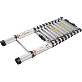 Telescoping Ladder, 10.5 FT Aluminum One-button Retraction Collapsible Extension Ladder, 375 LBS Capacity with Non-slip Feet