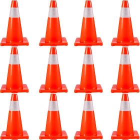 12Pack 18" Traffic Cones, Safety Road Parking Cones PVC Base, Orange Traffic Cone with Reflective Collars