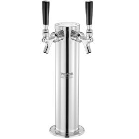 Dual Taps Draft Beer Tower Dispenser, Stainless Steel Keg Beer Tower