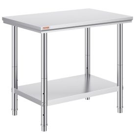 Stainless Steel Prep Table, 900x600x800 mm, 700 lbs Load Capacity, Heavy Duty Metal Worktable with 3 Adjustable Height Levels