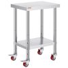 Stainless Steel Work Table 24 x 18 x 34 Inch, 700 LBS Load Capacity with 4 Wheels, 3 Adjustable Height Levels
