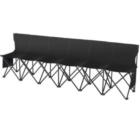 Portable Folding Bench, 6 Seat Foldable Soccer Bench with Side Pockets and Carrying Bag, Lightweight Sideline Seating with Back Rest for Football