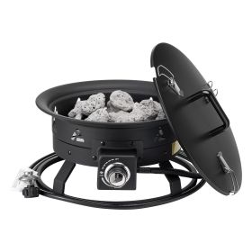 Propane Fire Pit, 19-Inch Diameter Outdoor Portable Gas Fire Pit with Cover & Lava Rocks, Adjustable Flame Height Camping Firepit for Heating