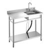 Stainless Steel Utility Sink, Free Standing Single Bowl Commercial Kitchen Sink with Faucet, 39.4 x 19.7 x 37 in