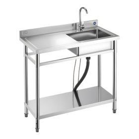 Stainless Steel Utility Sink, Free Standing Single Bowl Commercial Kitchen Sink with Faucet, 39.4 x 19.7 x 37 in