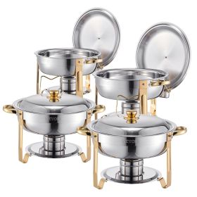 Chafing Dish Buffet Set, 5 Qt 4 Pack, Stainless Steel Chafer with 4 Full Size Pans, Round Catering Warmer Server with Lid Water Pan Folding Stand Clip