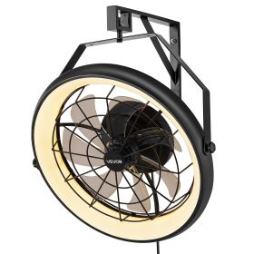 Wall Mounted Fan with Lights, 22 inch Wall Mount Fan with Remote, 6 Speeds Plug in Wall Fan, Reversible, Dimmable 3-color Lighting, Timer