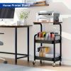 Rolling cart storage rack with wooden desktop, 3-layer metal multi-function cart, 3-layer printer stand with wheels