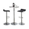 Bistro Round-Ale Contemporary Adjustable Bar Set in Silver and Chrome Metal with Black PVC and Oval Footrest by - 3 Piece