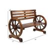 Rustic 2-Person Wooden Wagon Wheel Bench with Slatted Seat and Backrest, Brown