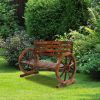 Rustic 2-Person Wooden Wagon Wheel Bench with Slatted Seat and Backrest, Brown