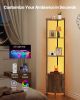 5 Tier Corner Shelf with LED Light, 65.4" Tall Corner Bookshelf with Storage Cabinet