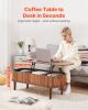 39.4 in Lift Top Coffee Table, Fluted Oval Coffee Table with 3 Hidden Compartment, Mid Century Wooden Oval Center Desk with Storage