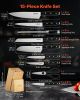 Kitchen Knife Set with Block and Sharpener, 15 Piece High Carbon Stainless Steel Sharp Knife Set, Kitchen Cutlery with Ergonomic Handle