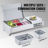 Refrigerated Condiment Prep Station, 130 W Countertop Refrigerated Condiment Station, with 1 1/3 Pan & 4 1/6 Pans, 304 Stainless Body and PC Lid