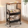 Rolling cart storage rack with wooden desktop, 3-layer metal multi-function cart, 3-layer printer stand with wheels