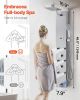 Shower Panel Tower System with Rainfall Shower Head, LED, 49 in Brushed Stainless Steel Shower Column, 4-Function Faucet