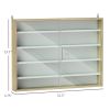 5-Tier Display Cabinet, Wall-Mounted Display Case with 2 Glass Doors and Adjustable Shelves, Oak and White
