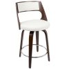 Cecina Mid-Century Modern Counter Stool with Swivel in Cherry and White Faux Leather by - Set of 2