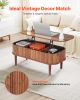 39.4 in Lift Top Coffee Table, Fluted Oval Coffee Table with 3 Hidden Compartment, Mid Century Wooden Oval Center Desk with Storage