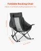 Rocking Camping Chair, Portable Folding Rocker, Heavy-Duty Lawn Chair Recliner with Cupholder & Pocket, Supports 225lbs