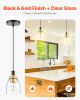 1-Light Pendant Light, 2 Pack, Kitchen Island Lights with Clear Glass Shade & Hanging Cord, Black and Gold Finish, Adjustable Height