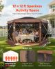 Pop up Gazebo Screen Tent, 12 x 12 ft Large 6-Sided Camping Canopy Tent with Removable Top & Carry Bag, Quick-Set & Bite-Proof