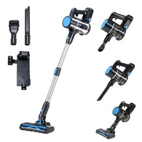 Cordless vacuum cleaner, lightweight stick vacuum household anti-tangling and LED light, powerful rechargeable wireless vacuum cleaner (Color: Blue silver)