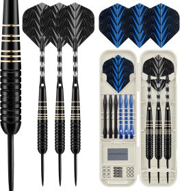 Darts Metal Tip Set, 3 Pack Steel Tip Darts Set, Professional Dart for Dartboard with Aluminum Shafts, Brass Barrels, Extra Flights, O-Rings (Color: Black/Blue)